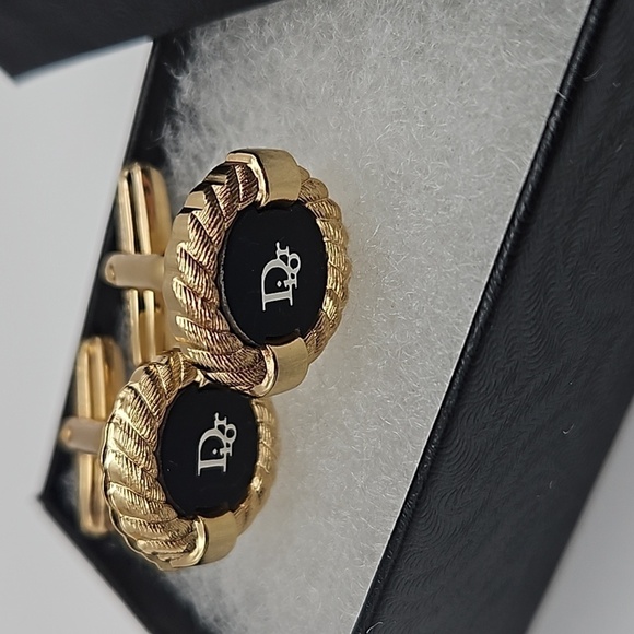 Christian Dior Bullet Back Dior Logo Gold and Black Tone Cufflinks - Picture 3 of 4